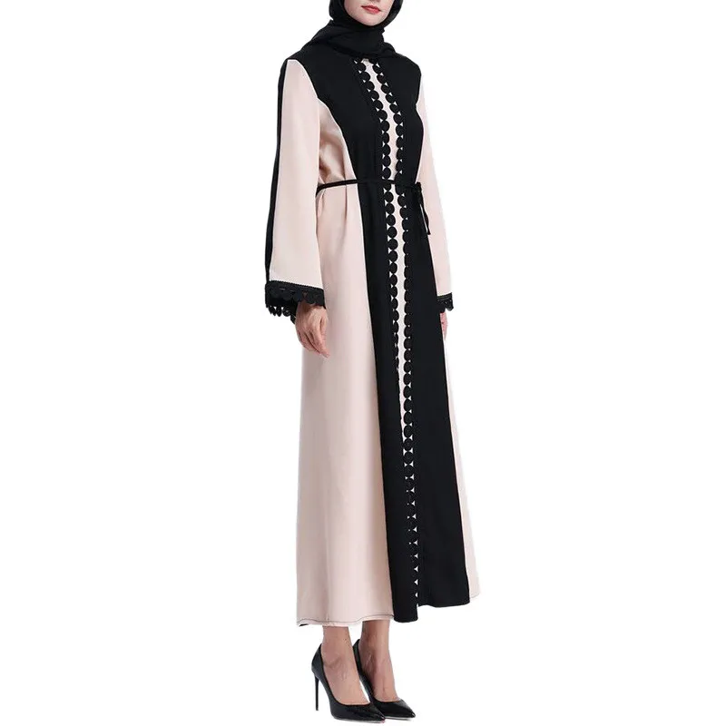 New Muslim Robe Islamic Clothing for Women Middle East Duibai Arab Ramadan Prayer Lace Polka Stiching Elegant Abaya Belt Dress