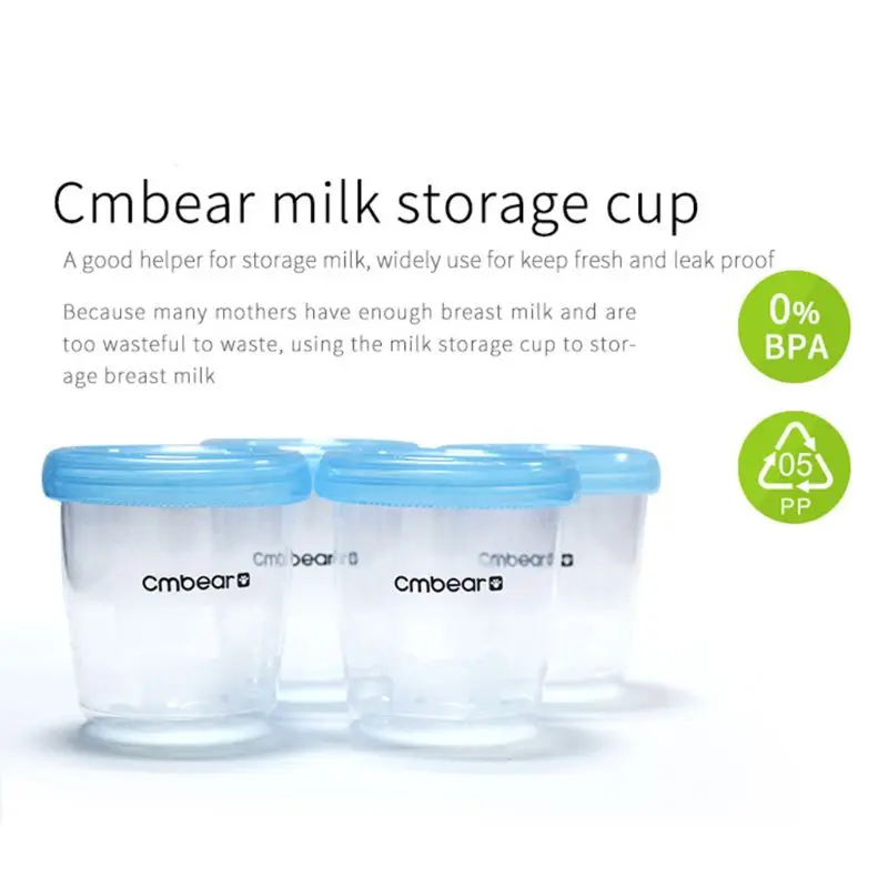 4 Breast Milk Storage Bottle Set 180ml Newborn Breast Milk Storage Cups Wide Neck Food Freezer Fresh Cup