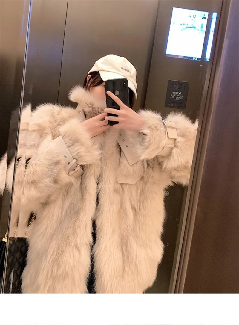 Imitate Fur 2020 New Young Fake Pocket Stand-up Collar Motorcycle Fur One-Piece Imitation Fox Fur Coat Female Winter Fashion