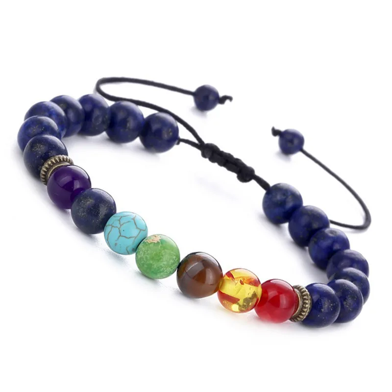 Handmade Braided Seven Chakra Stone Bracelets for Women Men Lapis Lazuli Tiger Eye Adjustable Yoga Wheel Beaded Bracelet YBR222