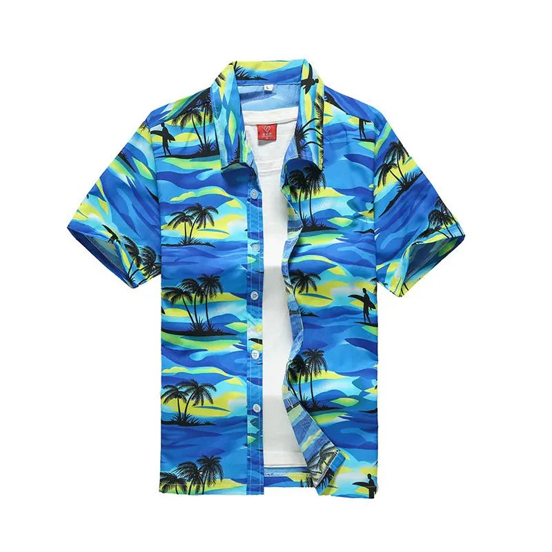 2023 New Male Hawaiian Shirts Fashion Men\'s Casual Button Hawaii Print Beach Short Sleeve Quick Dry Top Blouse M-5XL