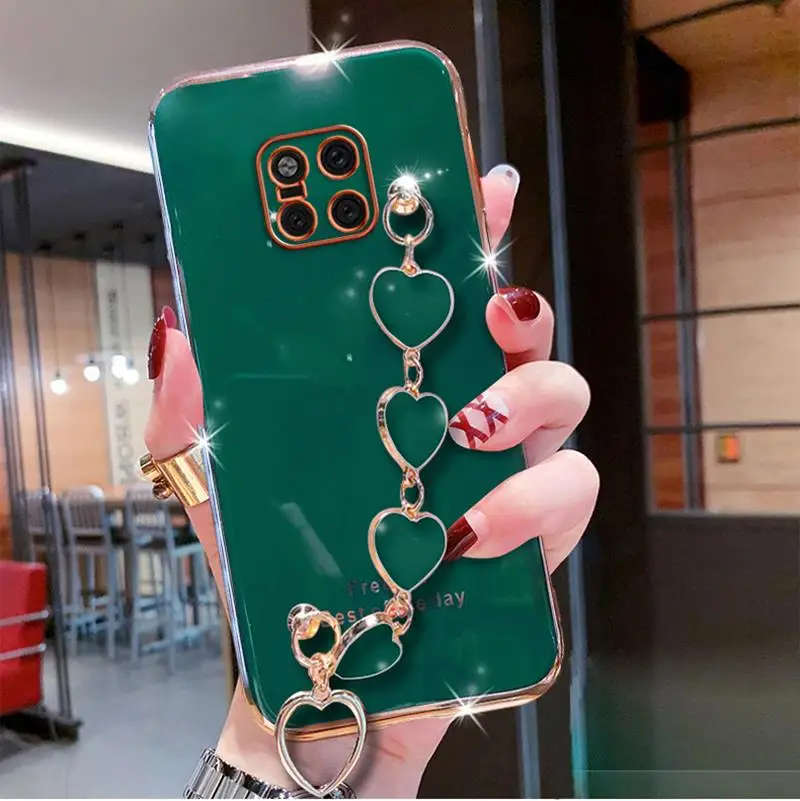 Wrist Bracelet Phone Case For Huawei Mate 20 Case Luxury Heart Chain Plating Cover For Huawei Mate 20 30 40 Pro Lite Capa