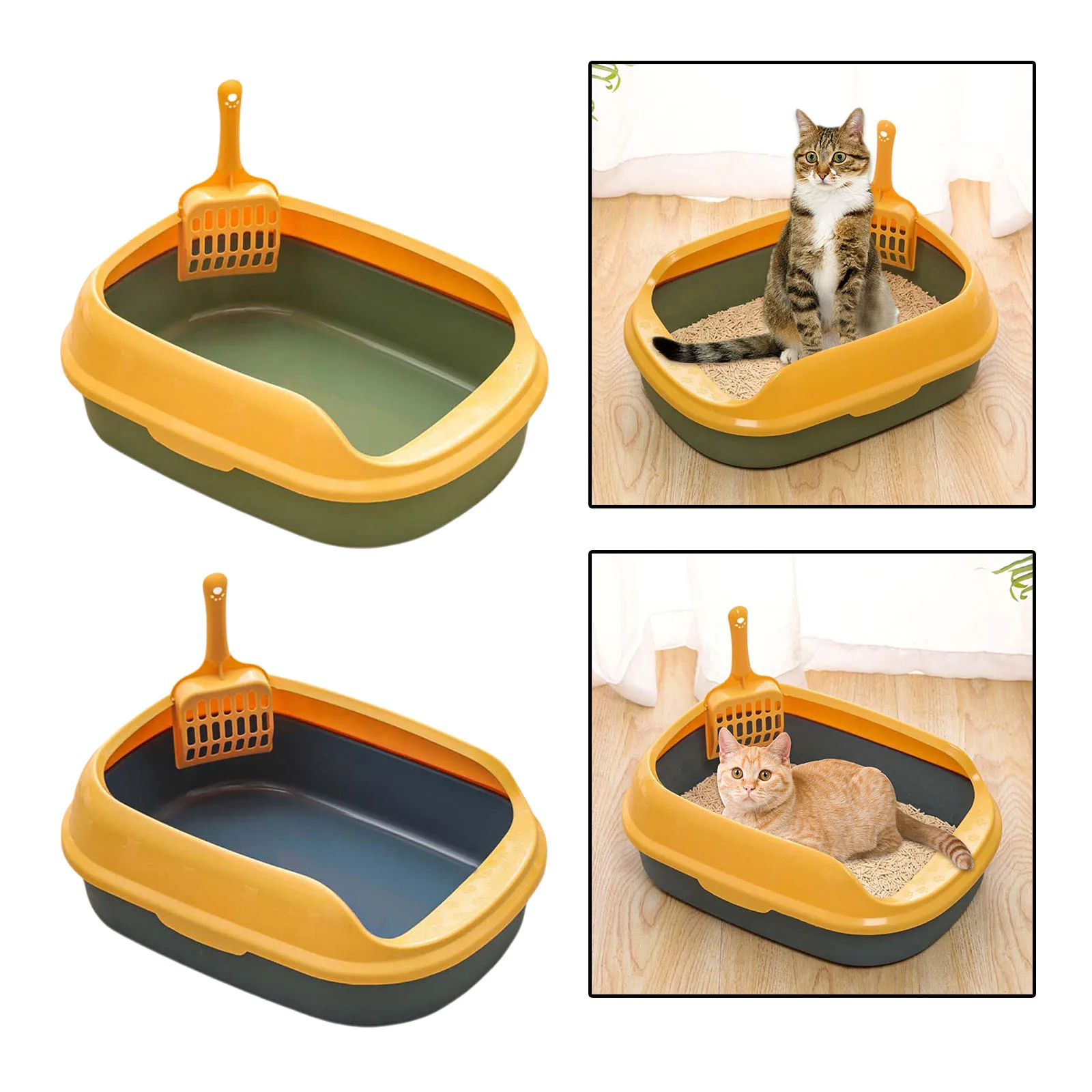 Durable Cat Litter Box PP Pet Non-Stick Pet Litter Tray Safe Pan Anti-Splash Detachable Rim Toilet W/Scoop Shovel Bedpan