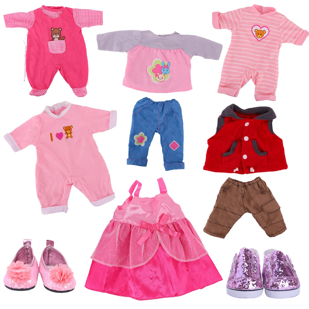 Boneca reborn roupas sapatos pijamas de pelúcia casual roupas esportivas vestido de moda novas botas de lona caber 43cm bebê renascido boneca menino, menina