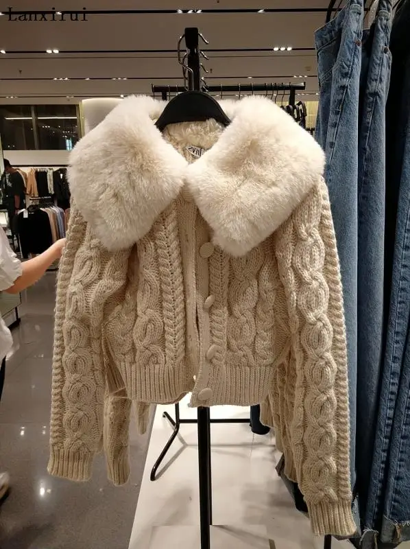 Dames Bont Trui Vrouwen Mode Patchwork Faux Fur Gebreide Vest Trui Vintage Met Gebonden Vrouwelijke Lange Mouwen Bovenkleding