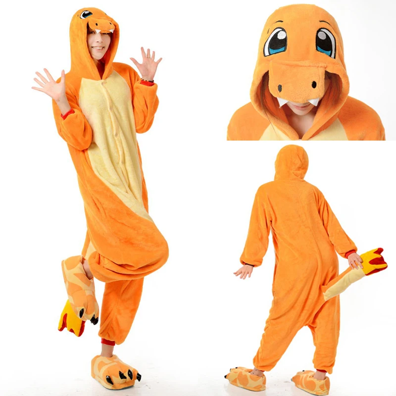 

HKSNG Winter Flannel Zipper Adult Cartoon Fire Animal Dragon Onesies Kigurumi Pajamas Costume Homewear For Halloween Party
