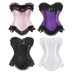 Corset Bustier Top for Women Burlesque Costume Plus Size Princess Corset Top Lace up Satin Corset Black White Purple Pink Corsé