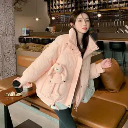 Cotton Clothes Women Winter 2024 New Korean Style Loose Fashion Cute Bunny Design Kawaii Warm Coat Casual Jacket Womens Parkas