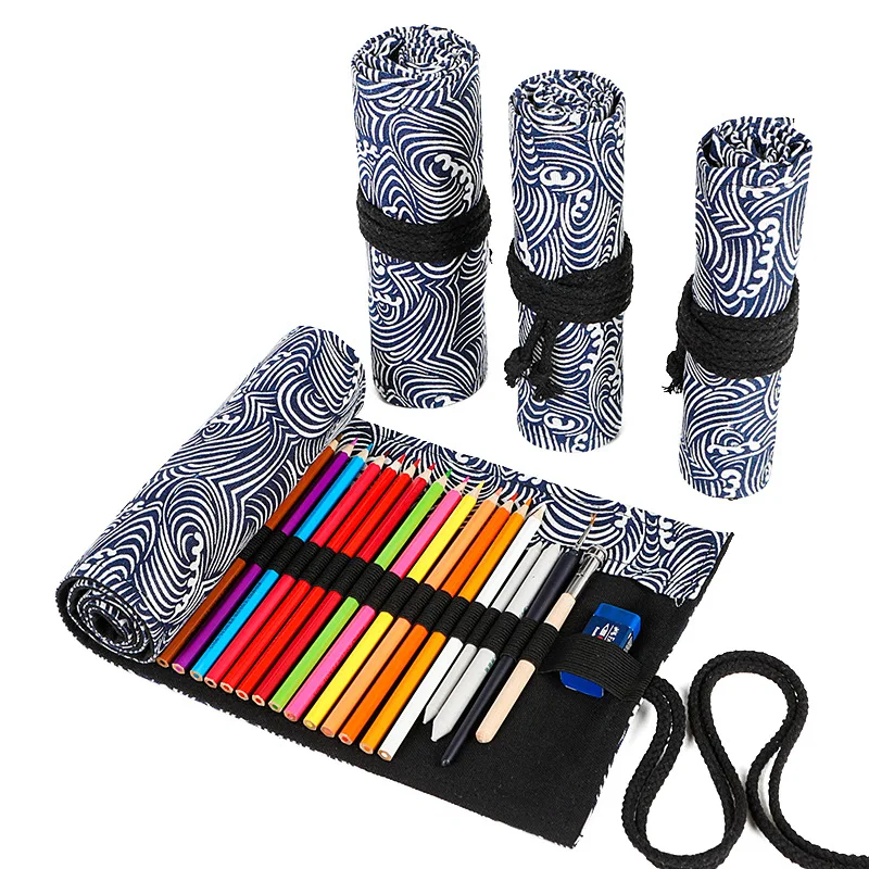 Trousse à crayons de couleur en rouleau de 12/24/36 trous, fournitures scolaires Kawaii, sac à crayons pour étudiants, jolie grande boîte à crayons,