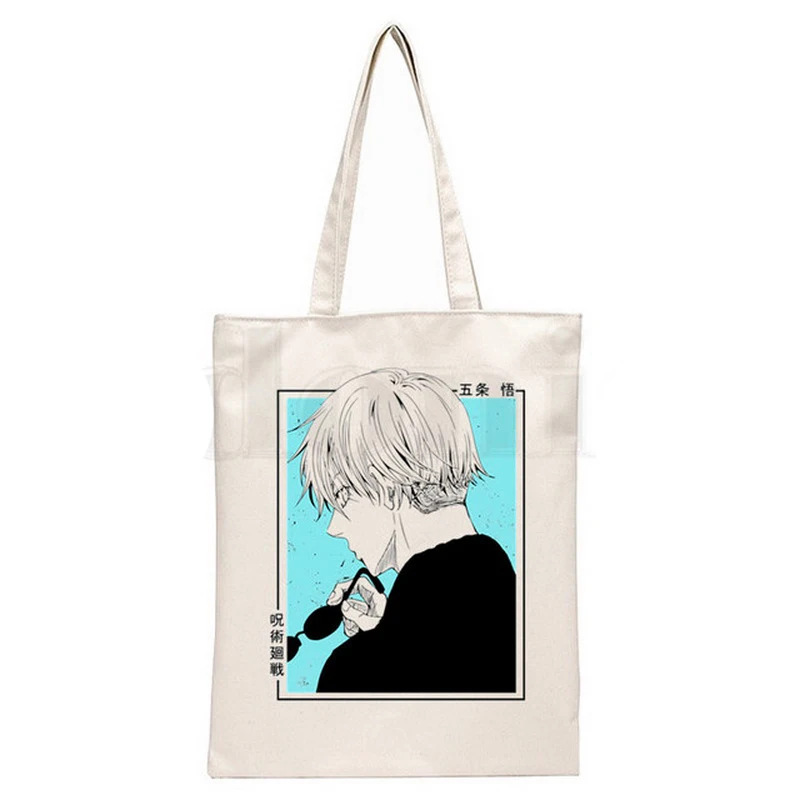 Jujutsu Kaisen Yuji Itadori-Bolso de mano de lona para mujer, bolsa de compras, reutilizable, Anime japonés