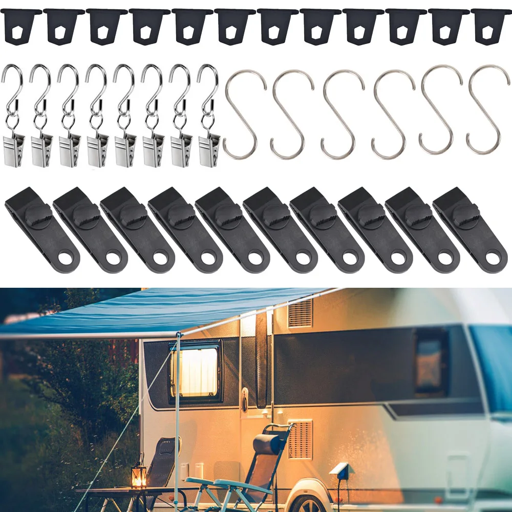 Rv Awning Hooks Lights Camping Hangers S Shaped Accessory Set Camping Tent Clamp Tarp Clip Buckle For VW T5 T6 Motorhome Camper