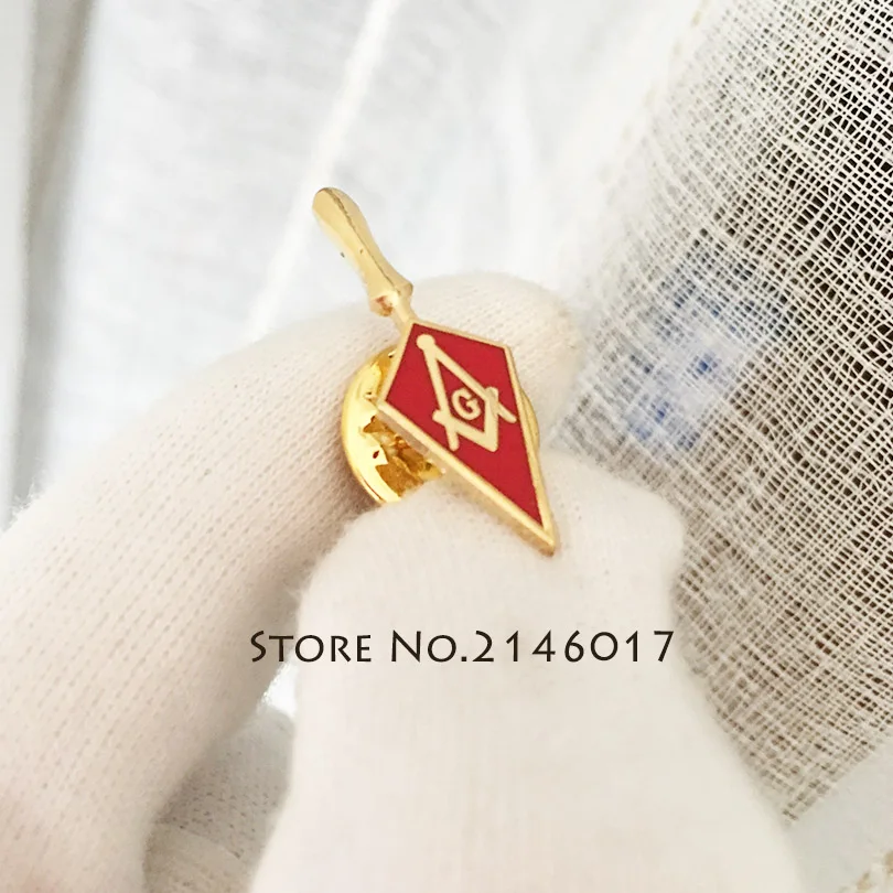 

50pcs Freemason Masonry Badges Red Enamel Masonic Custom Brooch Fellow Free masons Tool Square Compass G Lapel pin Trowel Lodge