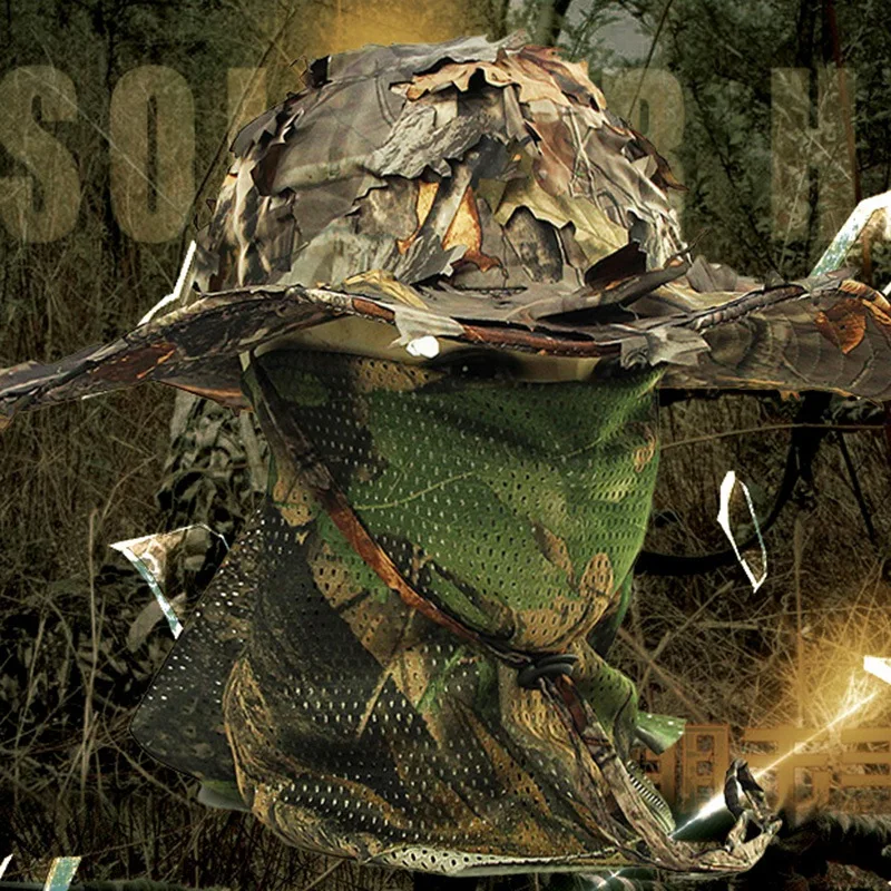 Camouflage Hunting Hat With Bionic 3D Real Tree Leaf Hunting Cap Fishing Hat For Outdoors