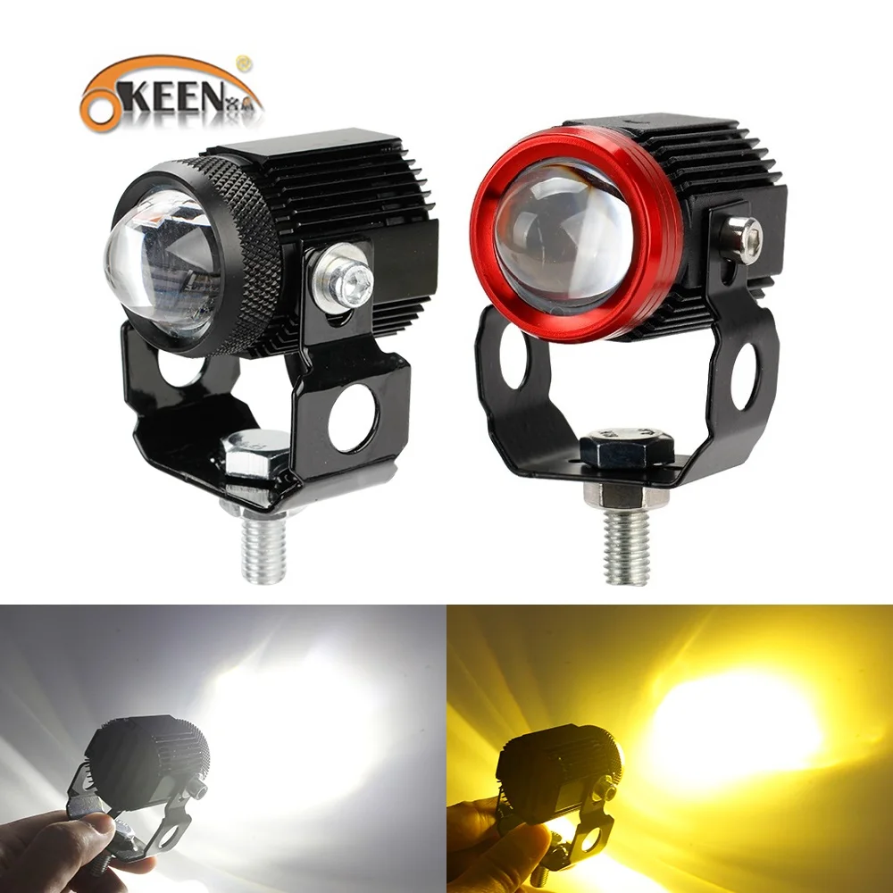 OKEEN Waterproof Motorcycle LED Spot Light Yellow White Light High Low Beam Fog Driving Lamp Bike Headlight 2inch LED Headlamp