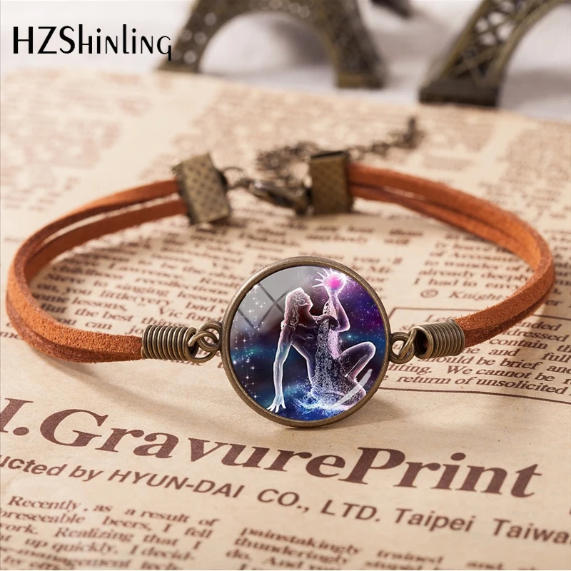 Pulsera de cuero con diseño del zodiaco, brazalete con diseño del zodiaco, Galaxia, horóscopo, escorpión, acuario, piscis, 2020