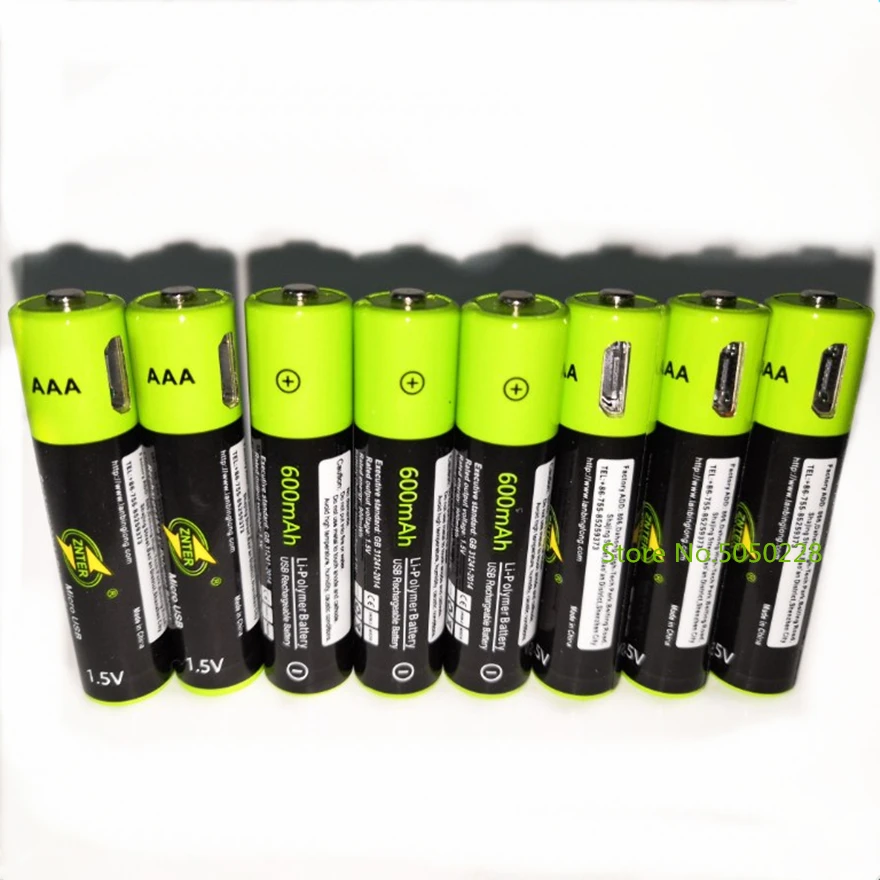 

8pcs/lot ZNTER 1.5V AAA 600mAh rechargeable lithium battery USB lithium polymer battery fast charging via Micro USB cable