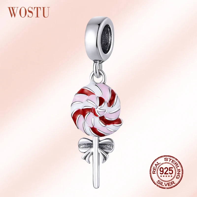 Lollipop Pendant WOSTU 925 Sterling Silver Color Enamel Lollipop Charms for Original Bracelets Necklaces Jewelry Making CQC1491