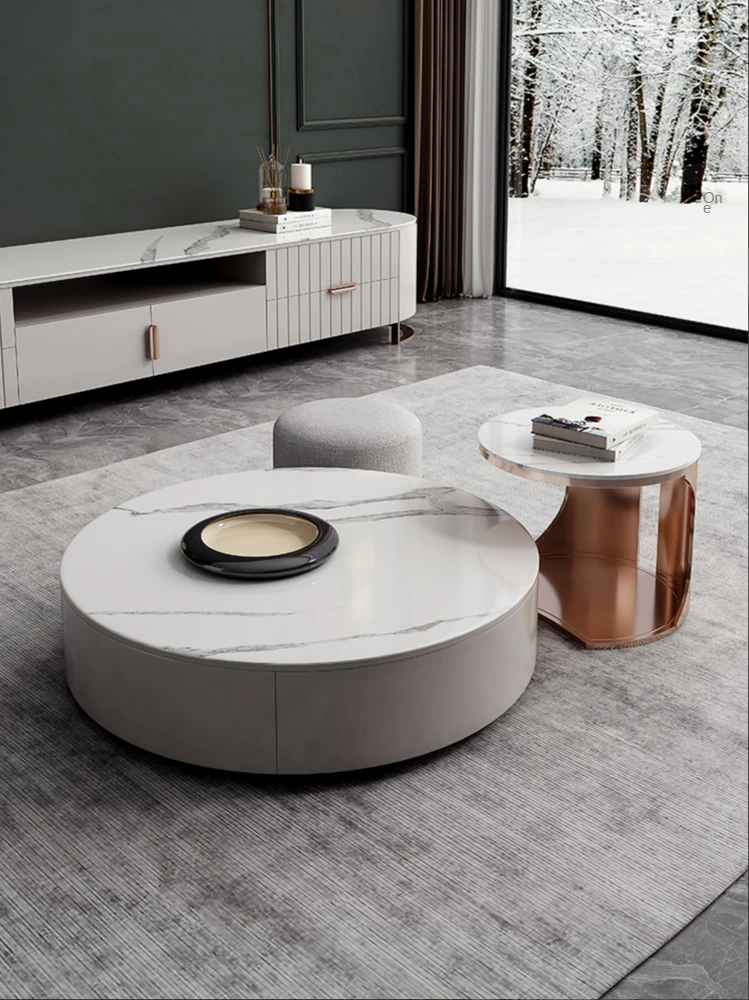 

Light luxury rock tea table TV cabinet combination round storage Nordic I wind modern simple household tea table