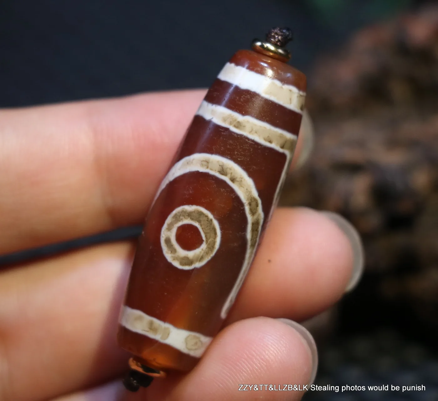 

Magic Power Tibetan old Agate Deep Red Color 2 Eye Love Symbol Totem dZi Bead Pendant Amulet 4A+ Timestown UPD210930A5