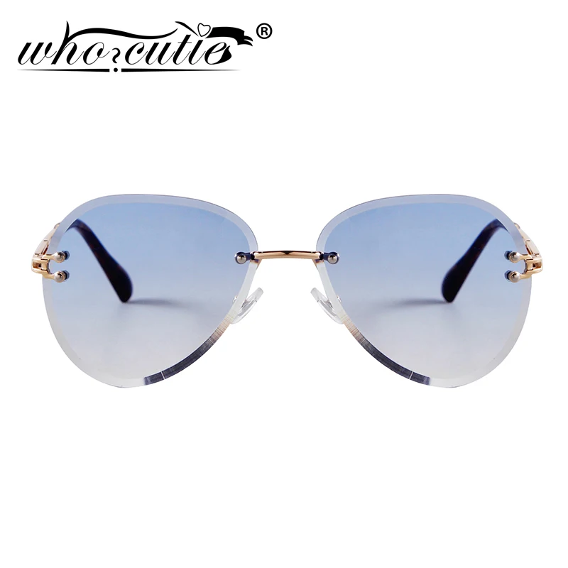 Fashion Blue Rimless Sunglasses Women 2021 Brand Design UV400 Luxury Aviation Sun Glasses Cutting Lens Gradient Shades S417