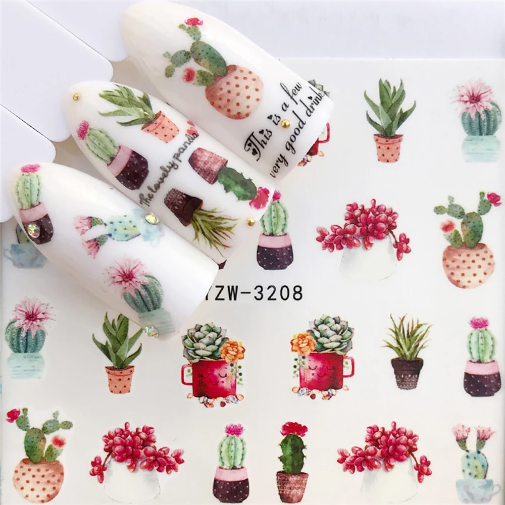 Nail Stickers Balloon Owl Clown Maple Leaf Nail Watermark Sticker 1 Sheet For Nails DIY Transfer Sticker Cactus For Manicure