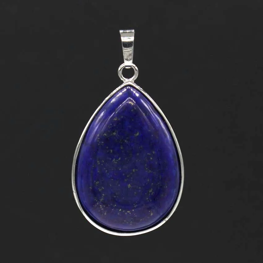 Natural Lapis Lazuli Water Drop Stone Pendant For Women Necklace DIY Silver Plated Teardrop Pendant Fashion Jewelry No Chain
