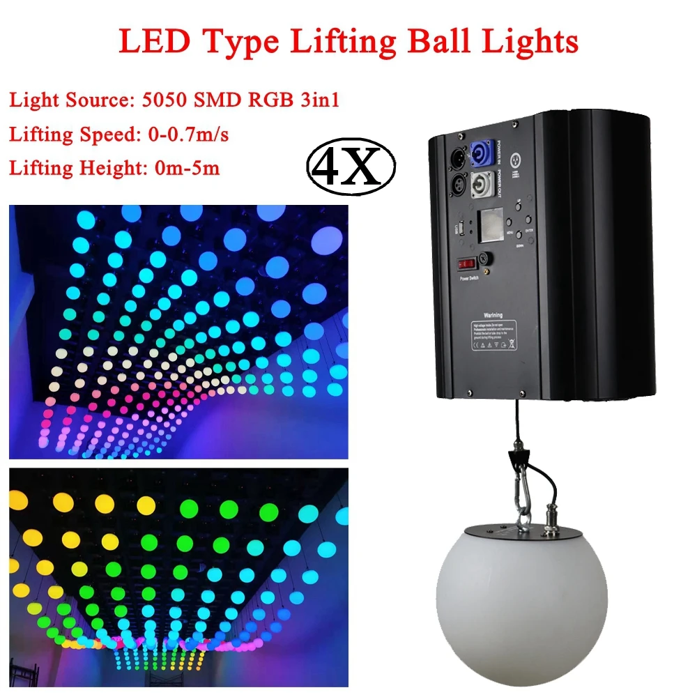 

4Pcs/Lot Up Down Lifting Height 0m-5m Full Color RGB DMX Stage Kinetic Magic Ball Hanging Lift Led Ball Light For Disco DJ Show