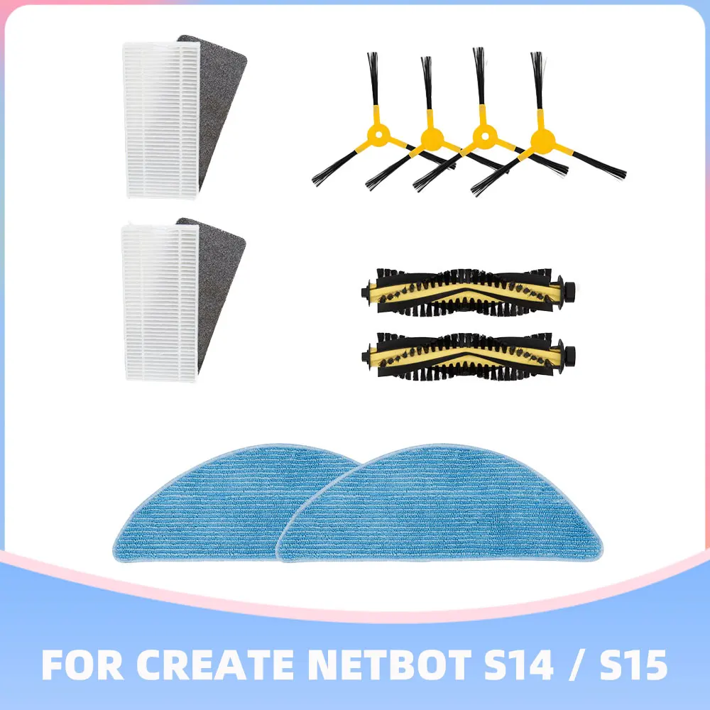 Compatible for Create NETBOT S14 / S15 Main Side Brush Hepa Filter Mop Cloth Rag Replacement Accessory Spare Part Robot Vacuums