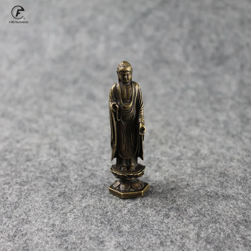 Mini Vintage Brass Standing Shakya Mani Buddha Statue Incense Holder Decoration Ornament Sculpture Home Office Desk Figure