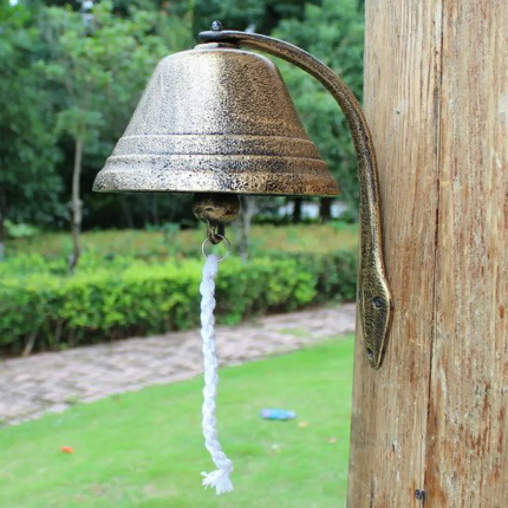 Cast Iron Bell Classic Rustic Metal Wall Mount Door Call Bell Large Farmhouse Style Dinner Bell Wind Chime Hanging