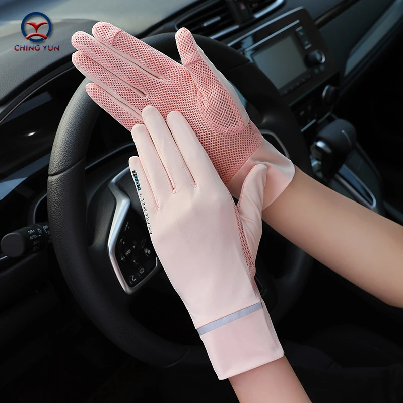 New Women Sun protection gloves ice thin gloves summer UV resistant two finger cool breathable mesh driving touch screen Gloves