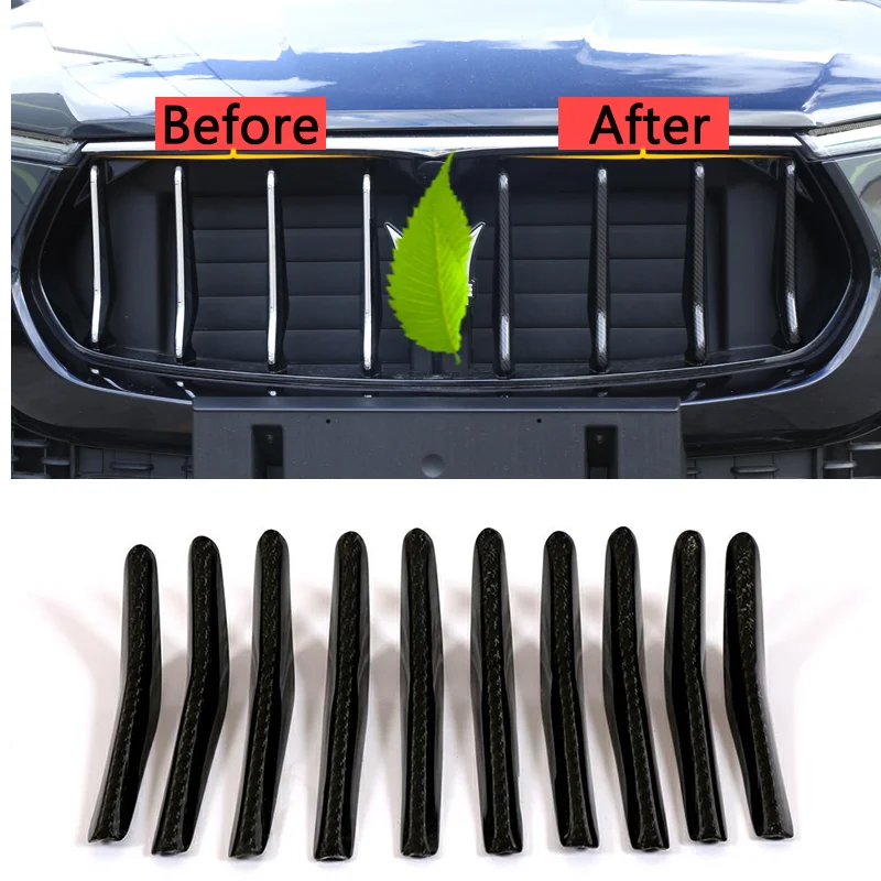 

10pcs/set Front Grill For Maserati Ghibli 2018-2019 Base Sedan 4-Door Carbon Fiber Front Bumper Decoration Strips