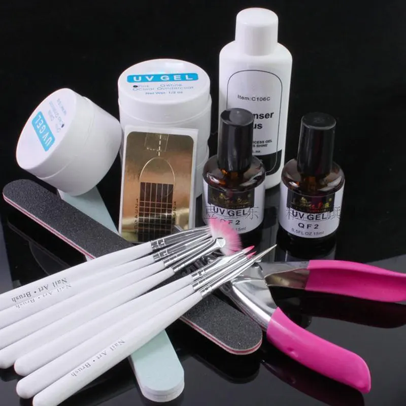 

HOT Nail Art UV Gel Kits 3 colors UV Extended Gel+Top Coat+Primer+7pcs Acrylic Painting Pen+Smooth File+Cutter+Buffer+Forms