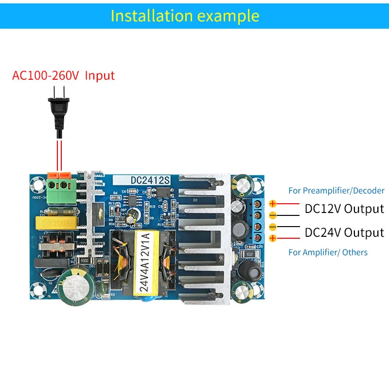 Junitical 120w dc24v12v電源モジュールAC90-265V〜2ウェイ電圧出力dc24v 4a/12v 1a 120w max高出力スイッチング