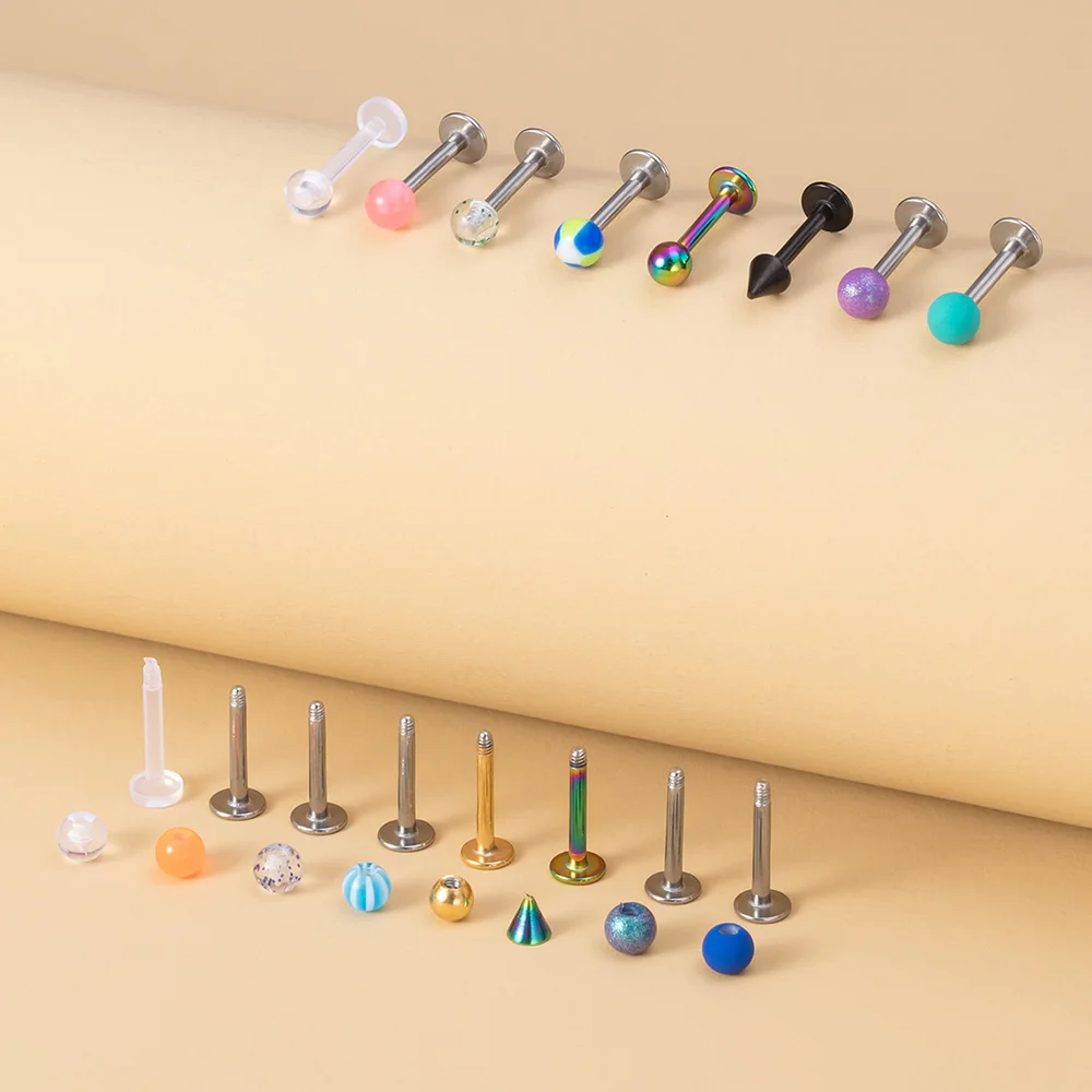 40PCS 8mm Labret Barbell Monroe Lip Ring Helix Earring Tragus Cartilage Studs Surgical Steel Piercing Jewelry for Women Men 16G