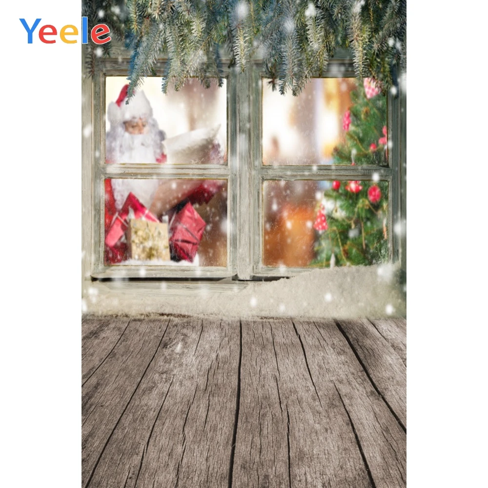 

Christmas Santa Window Snowflake Wooden Floor Home Decor Backdrop Photography Custom Photographic Background For Photo Studio