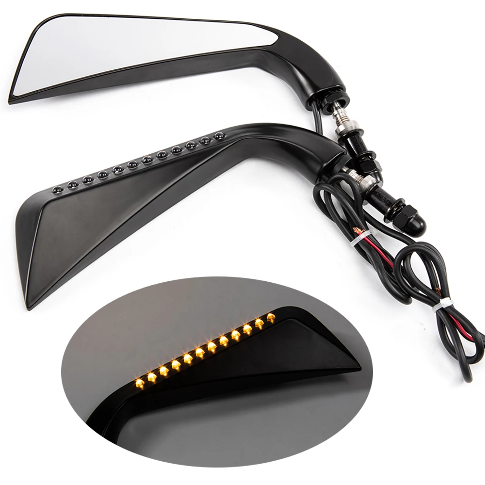 8mm Black Chrome Motorcycle Mirrors led turn signals Rearview Mirror For Harley Dyna Bobber Chopper Old School 1982-2018 Up