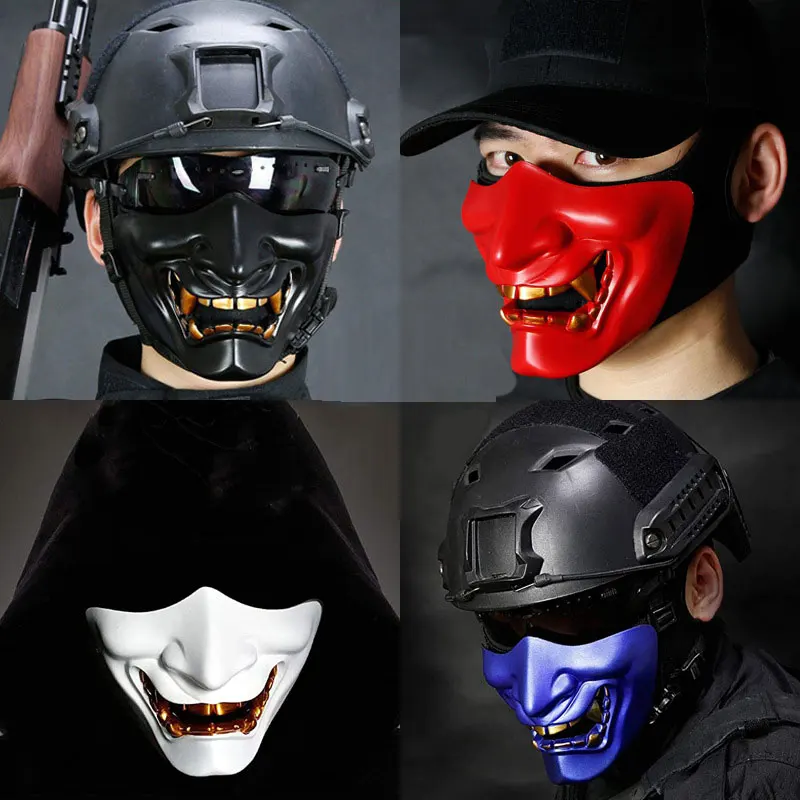 Airsoft Paintball Mask Military Tactical Prajna Half Face Mask COS Samurai Devil Horror Halloween Party Hunting Protective Masks