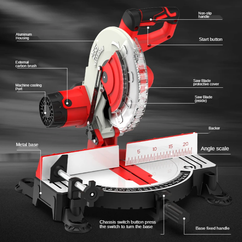 3680W Aluminum Cutting Machine 225mm Multifunctional Mitre Saw Metal Wood Circular Cutting Machine Power Tools 220V