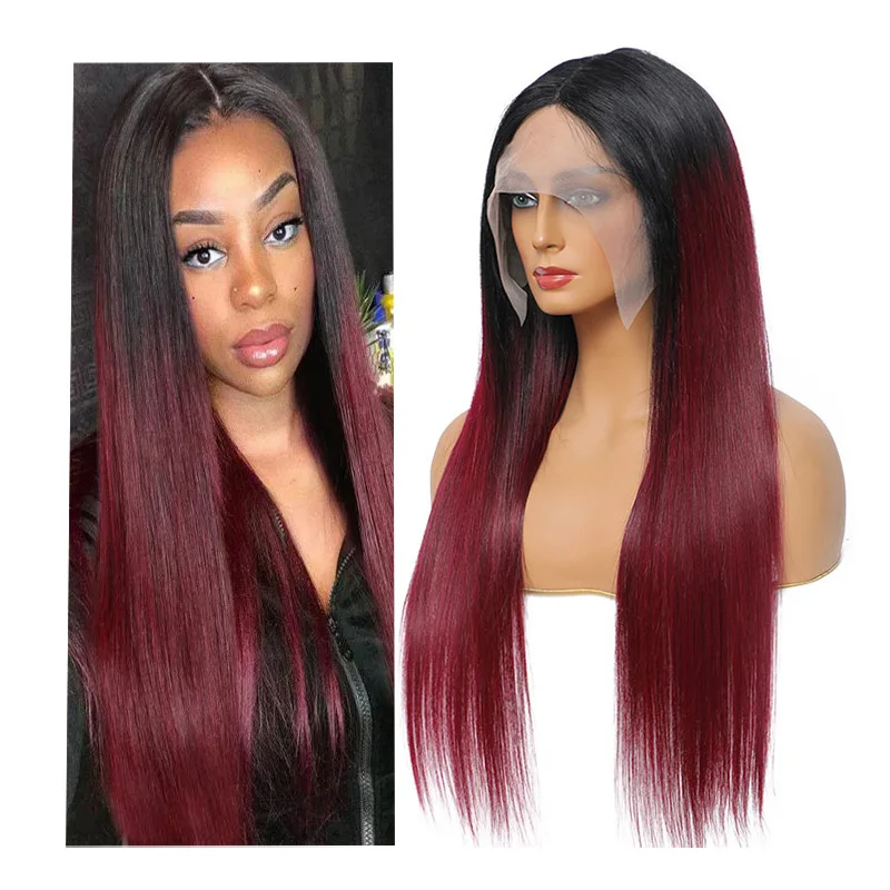 Ombre Burgundy Wig 13x4 Lace Frontal Wigs 1b99j Lace Front Wigs Hd Transparent Bone Straight Human Hair Pre Plucked