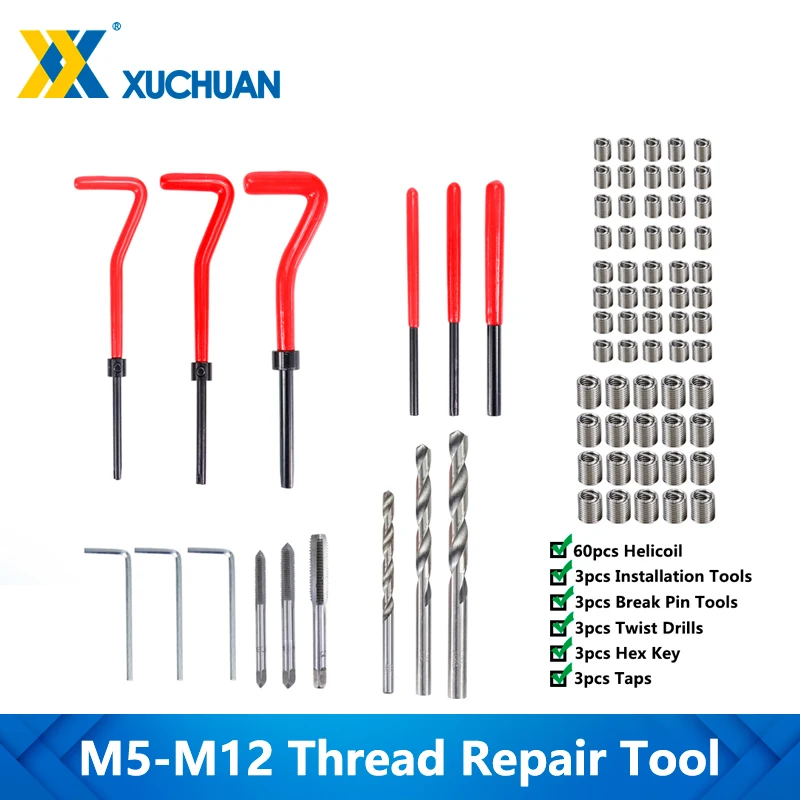 Metric Thread Repair Kit M5 M6 M8 M10 M12 Thread Tool Spanner Wrench Inserts Drill Tap Set For Restoring Damaged Repair Tools