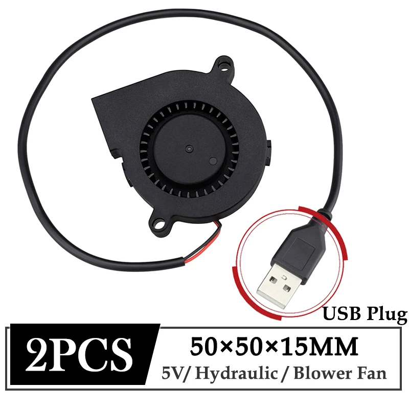 

2Pcs Gdstime DC 5V USB Fan 50mmx50mmx15mm 50mm 3D Printer Brushless Cooler Fan 5CM 50x15MM Turbo Radial Blower Cooling Fan