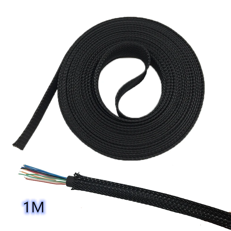 1 meter Nylon braided mesh tube Shock absorber tube Black snakeskin net Wire telescopic sleeve Netted tube retaining tube