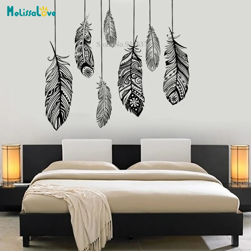 Feather Romantic Decor plume Dreamcatcher Girl's Room bedroom Decal Removable Vinyl Wall Sticker BA944