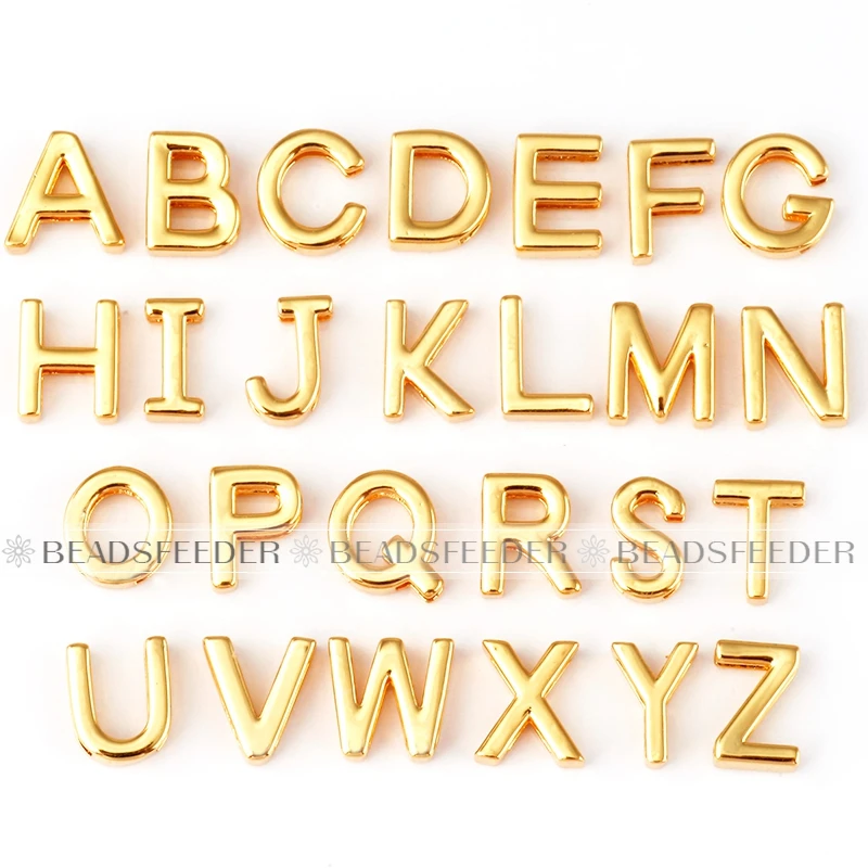 Mini Initial Letter Slider Beads, Name Pendant With Gold Plated Colour , Not Easy to Tarnish, Fashion Jewelry Findings , 1pc L01
