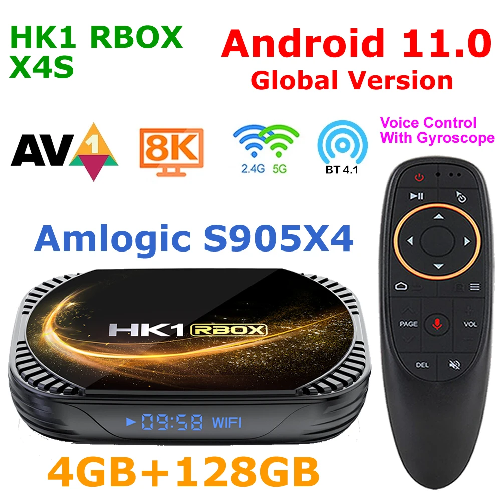 

Android 11 TV BOX Amlogic S905X4 Quad Core Smart TV BOX 4G 128G HK1 RBOX X4S 5G Dual WIFI 8K Video Codec USB 3.0 TV Set Top Box