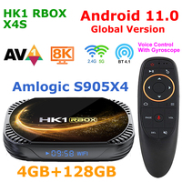 HK1 RBOX X4S Android 11 TV BOX Amlogic S905X4 Quad Core Smart TV BOX 4G 128G 5G Dual WIFI 8K Video Codec USB 3.0 TV Set Top Box