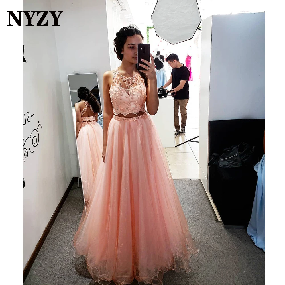 NYZY-vestidos de dos piezas para fiesta de graduación, ropa de noche con abalorios, P138, 2021