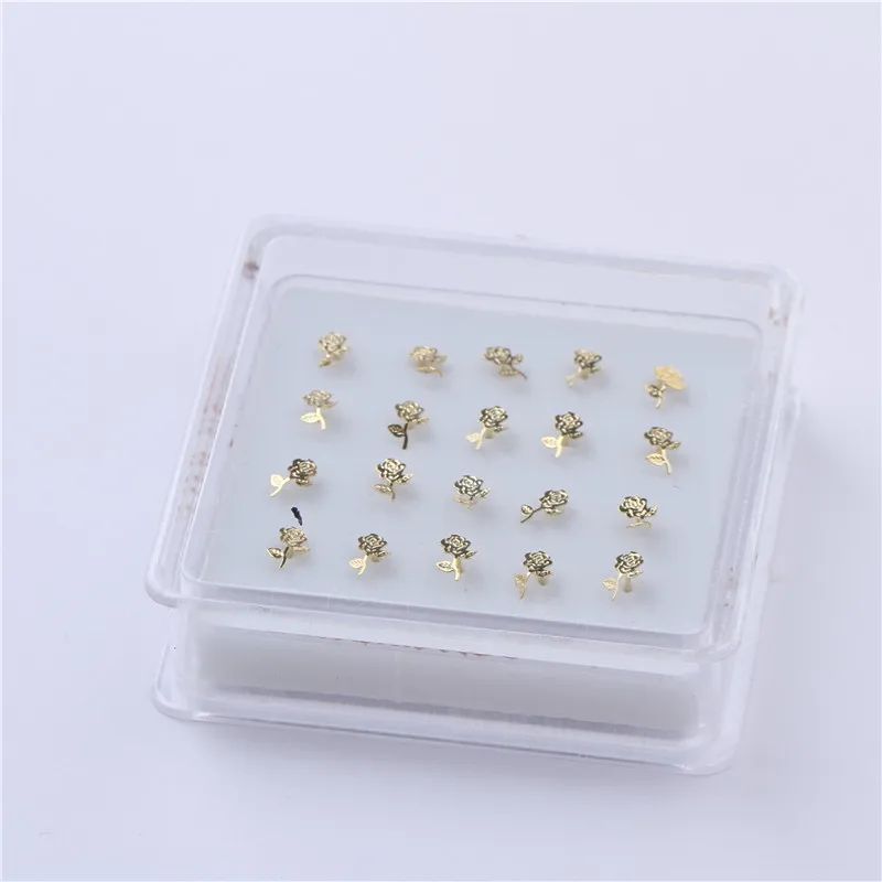20 Pieces Rose Flower Shape Nose Studs Ball Pin End for Women Girl Nose Rings Piercing Puncture Body Jewelry Universal