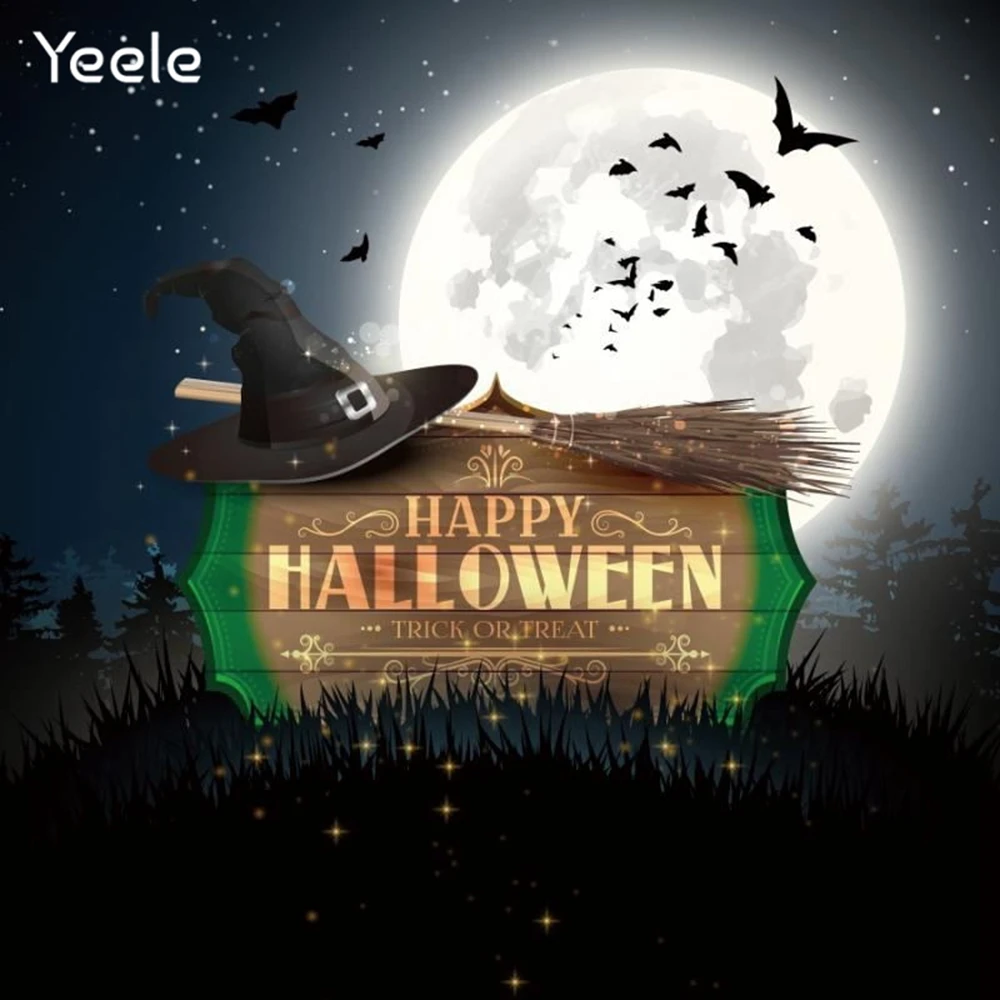 

Yeele Happy Halloween Moon Bat Magic Hat Broom Background Photography Baby Portrait Backdrop Photocall For Photo Studio Props